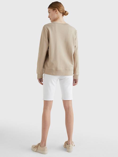 Beige Tommy Hilfiger Graphic Crew Neck Women's Sweatshirts | TH128HWN