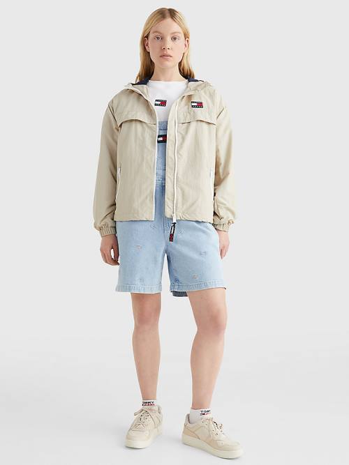 Beige Tommy Hilfiger Hooded Chicago Windbreaker Women's Jackets | TH857IPW