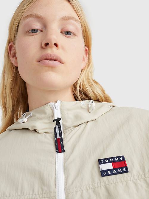 Beige Tommy Hilfiger Hooded Chicago Windbreaker Women's Jackets | TH857IPW