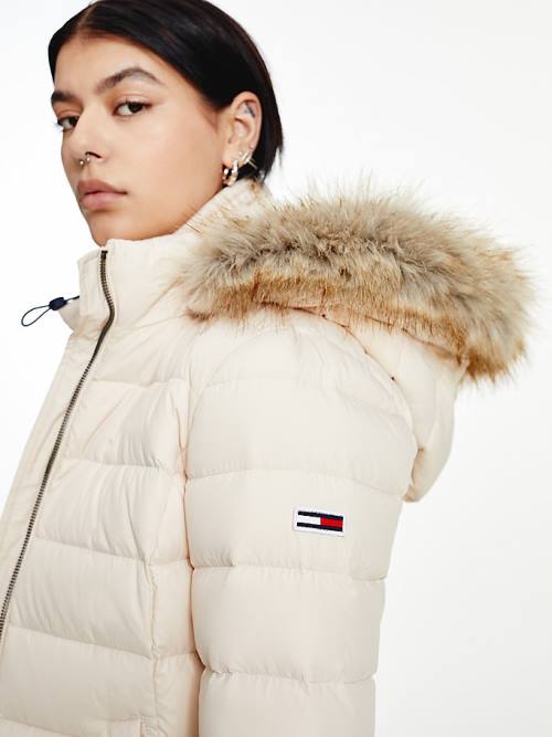 Beige Tommy Hilfiger Hooded Down Women's Jackets | TH647NMH