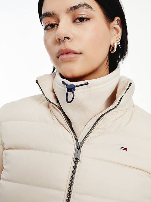 Beige Tommy Hilfiger Hooded Down Women's Jackets | TH647NMH