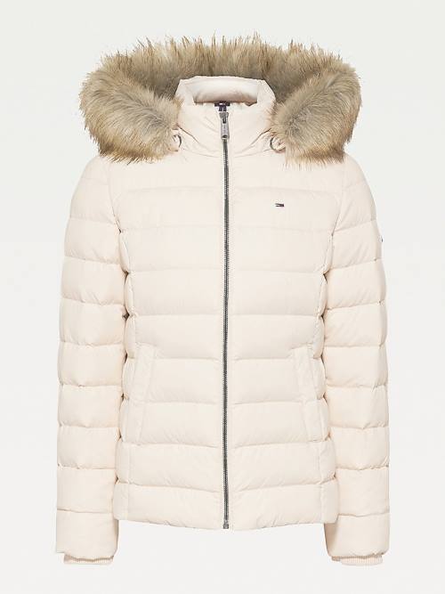 Beige Tommy Hilfiger Hooded Down Women's Jackets | TH647NMH