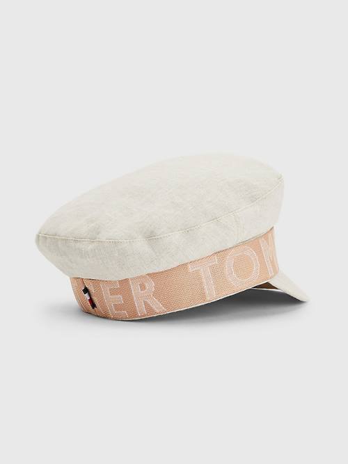 Beige Tommy Hilfiger Iconic Linen Baker Boy Women's Hats | TH058FDA