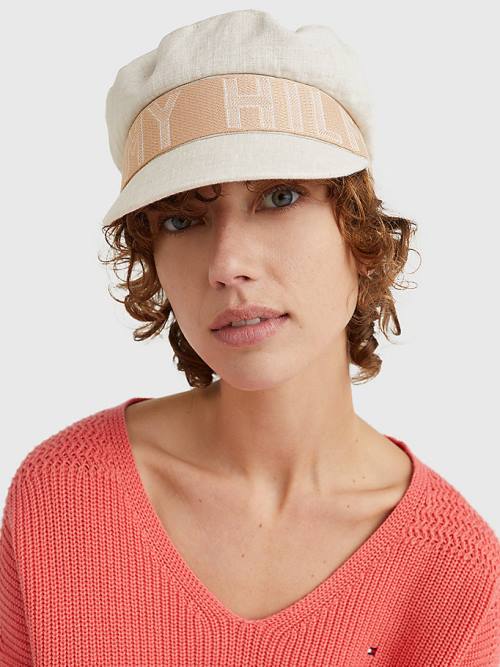 Beige Tommy Hilfiger Iconic Linen Baker Boy Women's Hats | TH058FDA