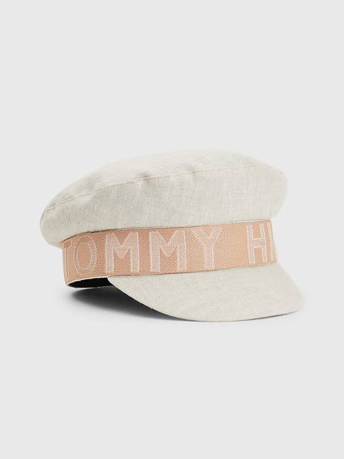 Beige Tommy Hilfiger Iconic Linen Baker Boy Women\'s Hats | TH058FDA