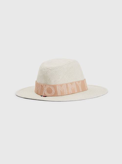 Beige Tommy Hilfiger Iconic Linen Fedora Women's Hats | TH568HFC