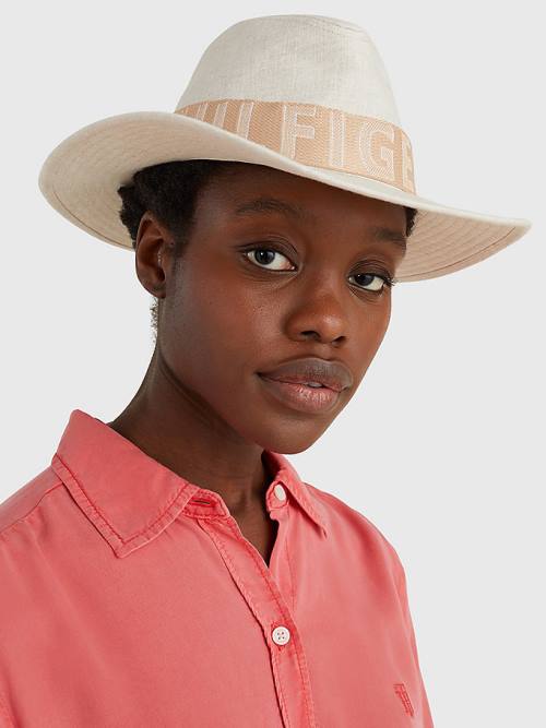 Beige Tommy Hilfiger Iconic Linen Fedora Women's Hats | TH568HFC