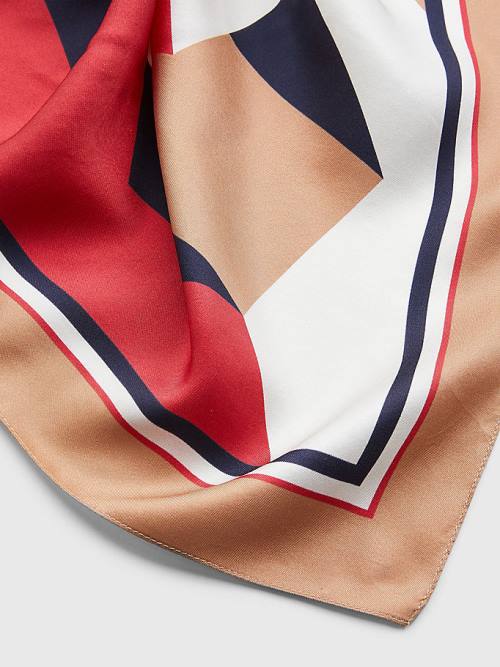 Beige Tommy Hilfiger Iconic Monogram Silk Bandana Women's Scarves | TH081SJM