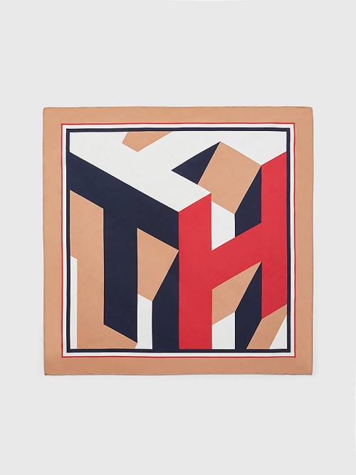 Beige Tommy Hilfiger Iconic Monogram Silk Bandana Women\'s Scarves | TH081SJM