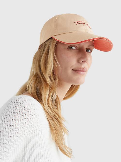 Beige Tommy Hilfiger Iconic Signature Logo Cap Women's Hats | TH384EMB