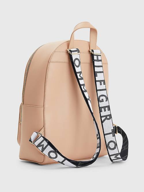 Beige Tommy Hilfiger Iconic Signature Plaque Backpack Women's Bags | TH572PNQ