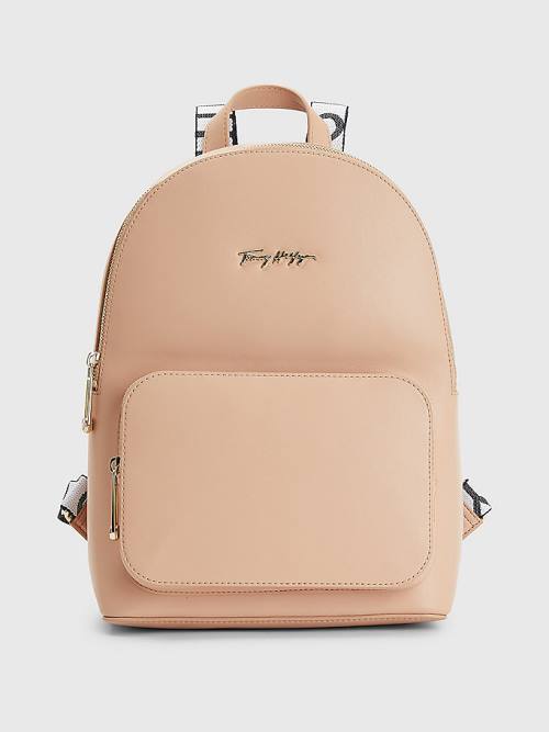 Beige Tommy Hilfiger Iconic Signature Plaque Backpack Women\'s Bags | TH572PNQ