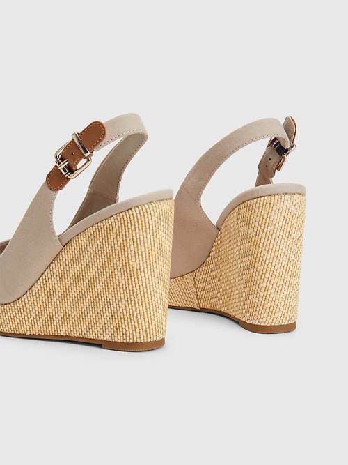 Beige Tommy Hilfiger Iconic Slingback Espadrille High Heel Wedges Women's Sandals | TH190LXG