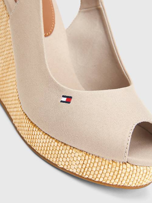 Beige Tommy Hilfiger Iconic Slingback Espadrille High Heel Wedges Women's Sandals | TH190LXG