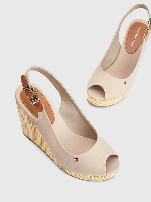 Beige Tommy Hilfiger Iconic Slingback Espadrille High Heel Wedges Women's Sandals | TH190LXG