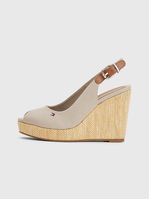 Beige Tommy Hilfiger Iconic Slingback Espadrille High Heel Wedges Women's Sandals | TH190LXG