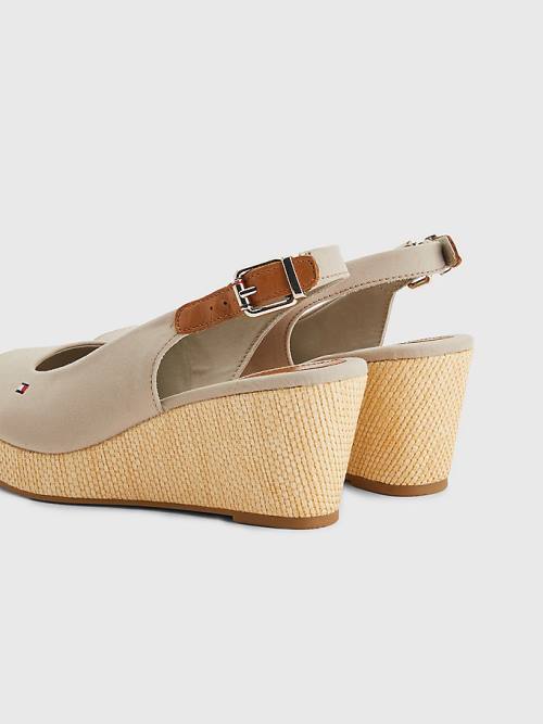 Beige Tommy Hilfiger Iconic Slingback Espadrille Wedges Women's Sandals | TH502GKL