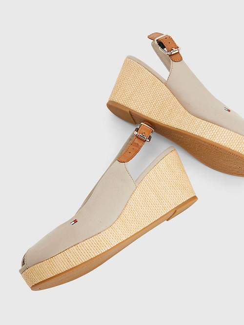 Beige Tommy Hilfiger Iconic Slingback Espadrille Wedges Women's Sandals | TH502GKL