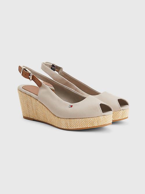 Beige Tommy Hilfiger Iconic Slingback Espadrille Wedges Women\'s Sandals | TH502GKL