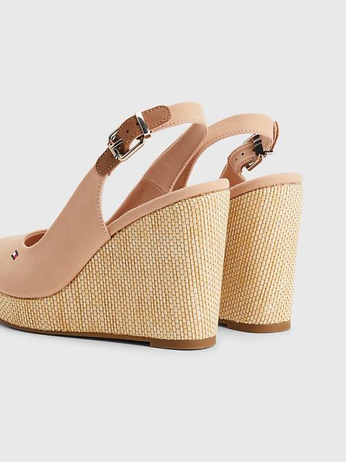 Beige Tommy Hilfiger Iconic Slingback Espadrille High Heel Wedges Women's Sandals | TH751VWI