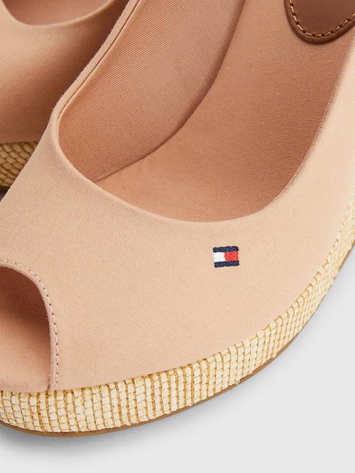 Beige Tommy Hilfiger Iconic Slingback Espadrille High Heel Wedges Women's Sandals | TH751VWI