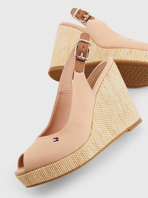 Beige Tommy Hilfiger Iconic Slingback Espadrille High Heel Wedges Women's Sandals | TH751VWI