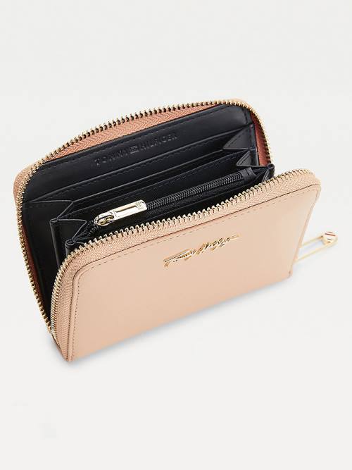 Beige Tommy Hilfiger Iconic Zip-Around Medium Women's Wallets | TH298WCO