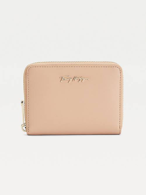 Beige Tommy Hilfiger Iconic Zip-Around Medium Women\'s Wallets | TH298WCO