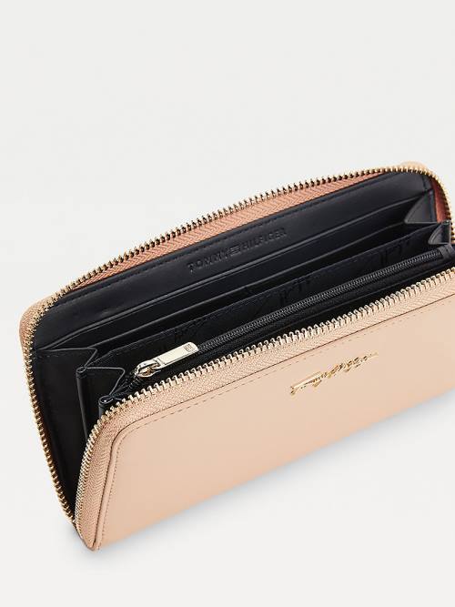 Beige Tommy Hilfiger Iconic Zip-Around Signature Women's Wallets | TH370SRQ