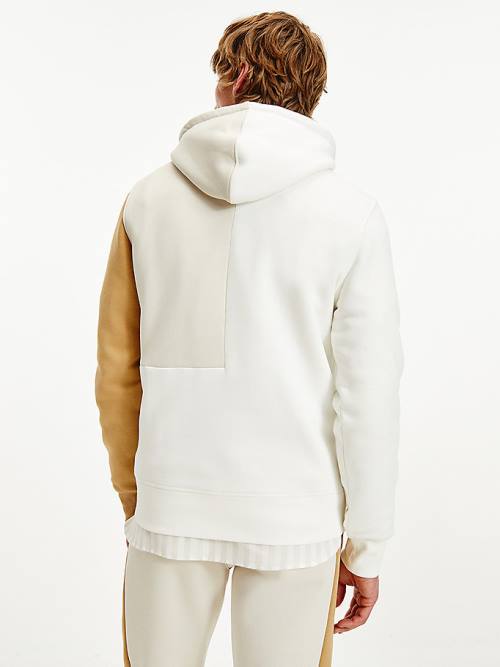 Beige Tommy Hilfiger Icons Colour-Blocked Fleece Men's Hoodie | TH970DNK