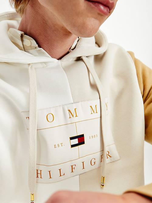 Beige Tommy Hilfiger Icons Colour-Blocked Fleece Men's Hoodie | TH970DNK