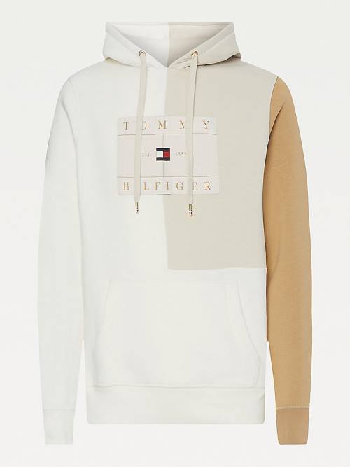 Beige Tommy Hilfiger Icons Colour-Blocked Fleece Men's Hoodie | TH970DNK