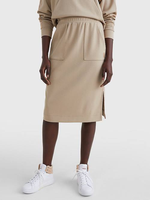 Beige Tommy Hilfiger Interlock Knee Length Women\'s Skirts | TH169XDW