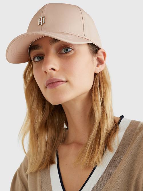 Beige Tommy Hilfiger Interlock Plaque Cap Women's Hats | TH483XBQ