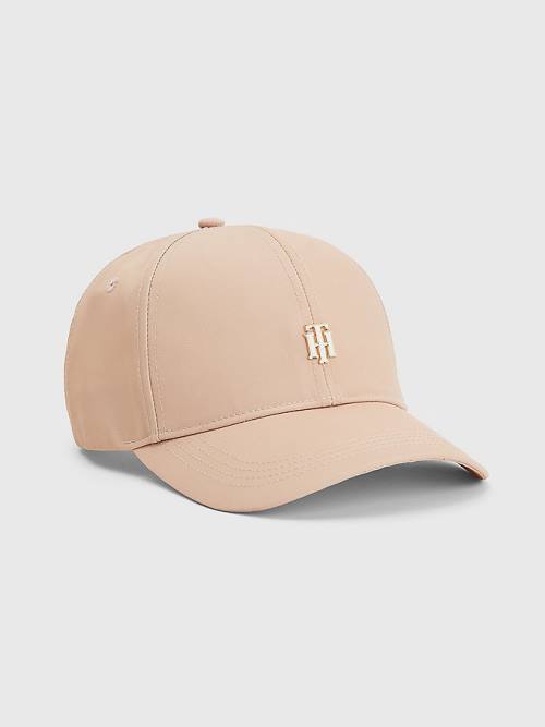 Beige Tommy Hilfiger Interlock Plaque Cap Women\'s Hats | TH483XBQ