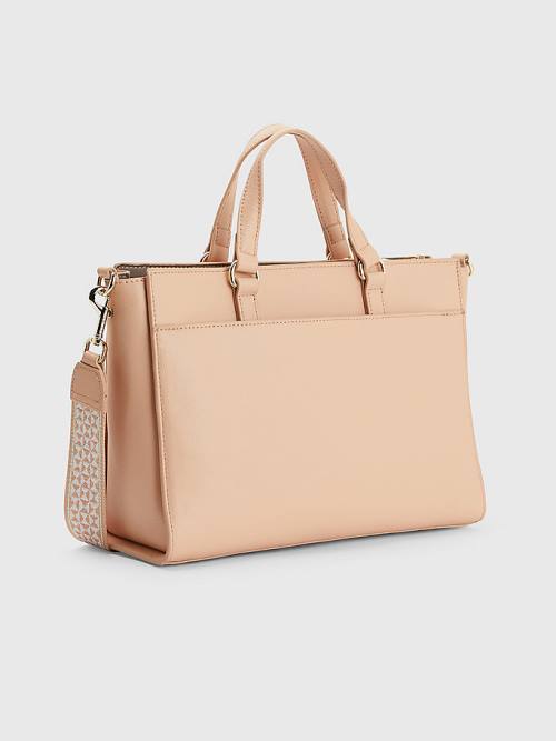 Beige Tommy Hilfiger Joy Signature Satchel Women's Bags | TH395CHG