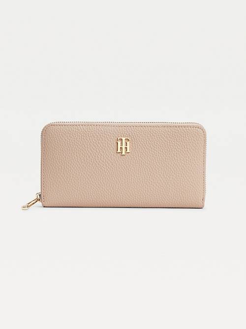 Beige Tommy Hilfiger Large Zip-Around Monogram Women\'s Wallets | TH637STQ