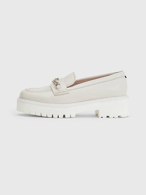 Beige Tommy Hilfiger Leather Chain Chunky Women's Loafers | TH930HVY