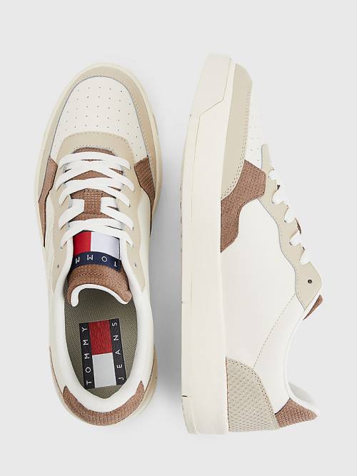 Beige Tommy Hilfiger Leather Cupsole Men's Sneakers | TH260GCB