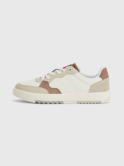 Beige Tommy Hilfiger Leather Cupsole Men's Sneakers | TH260GCB