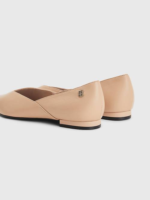 Beige Tommy Hilfiger Leather Pointed Women's Ballerina | TH016EIT