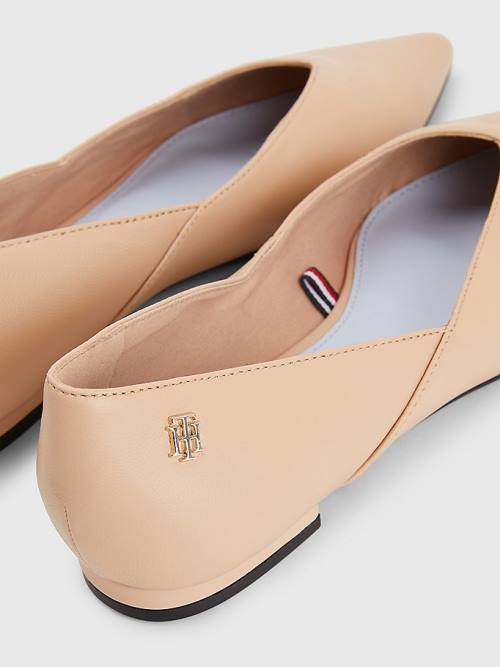 Beige Tommy Hilfiger Leather Pointed Women's Ballerina | TH016EIT