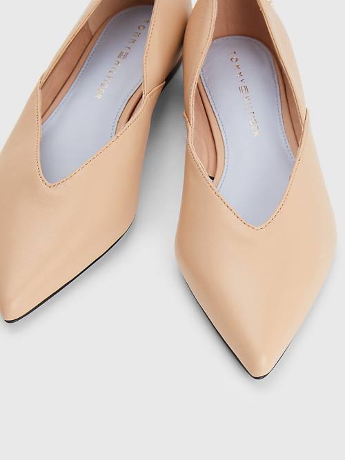 Beige Tommy Hilfiger Leather Pointed Women's Ballerina | TH016EIT