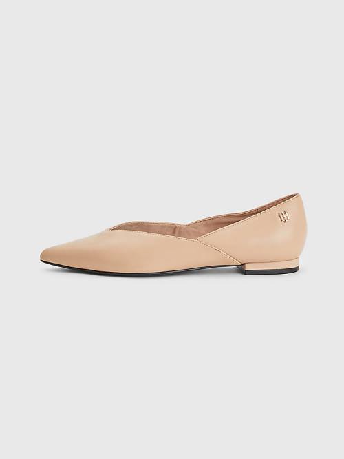 Beige Tommy Hilfiger Leather Pointed Women's Ballerina | TH016EIT