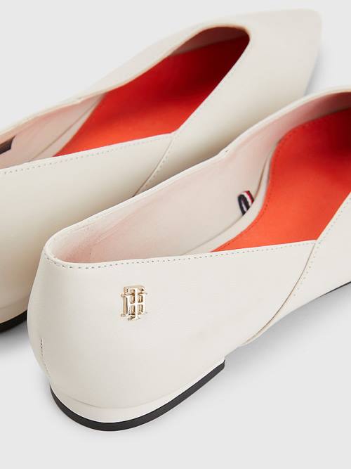 Beige Tommy Hilfiger Leather Pointed Women's Ballerina | TH704DSE