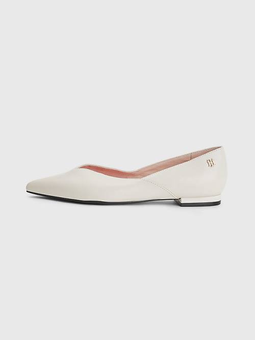 Beige Tommy Hilfiger Leather Pointed Women's Ballerina | TH704DSE