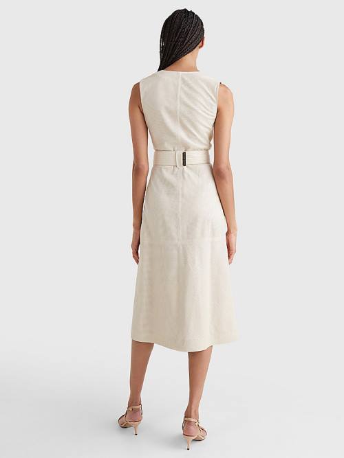 Beige Tommy Hilfiger Leather Utility Wrap Women's Dress | TH458UPY