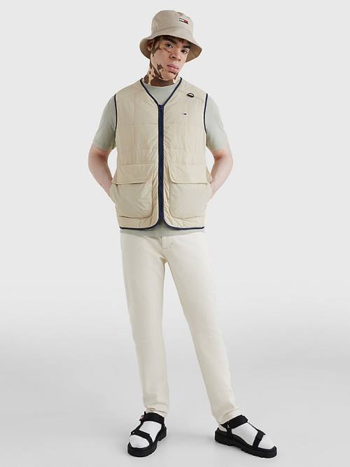 Beige Tommy Hilfiger Lightweight Quilted Zip-Thru Sleeveless Vest Men's Coats | TH715OWG