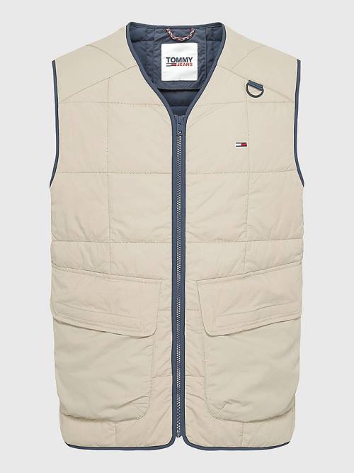 Beige Tommy Hilfiger Lightweight Quilted Zip-Thru Sleeveless Vest Men's Coats | TH715OWG