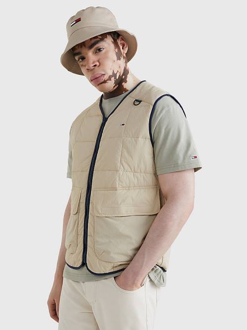 Beige Tommy Hilfiger Lightweight Quilted Zip-Thru Sleeveless Vest Men\'s Coats | TH715OWG